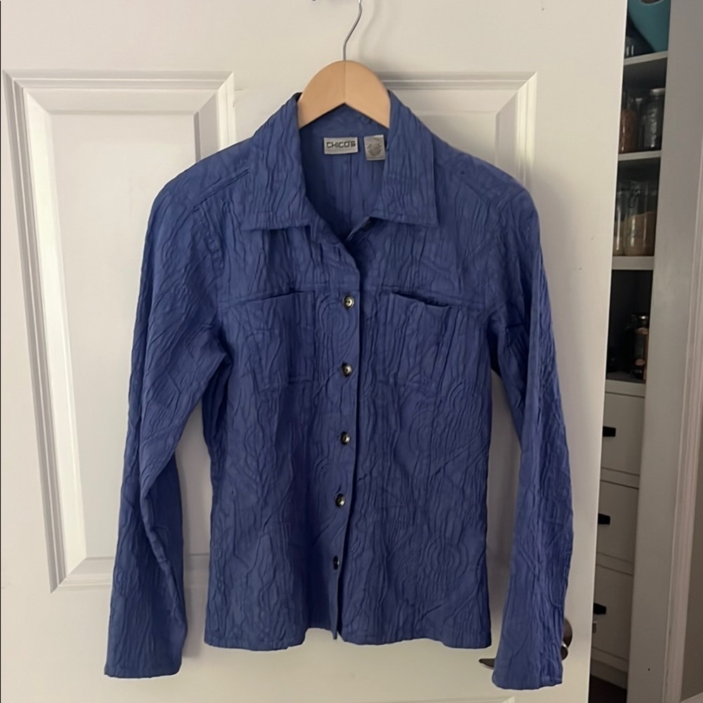 Chico's Periwinkle Blue Button-Up Shacket size small